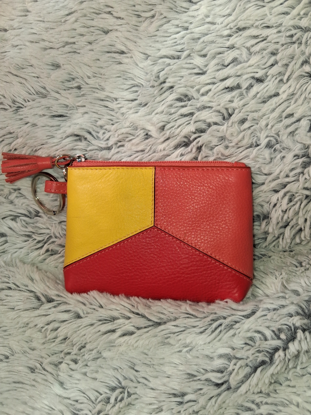 Women’s Colorblock Leather Coin Purse - Yellow and Coral Red